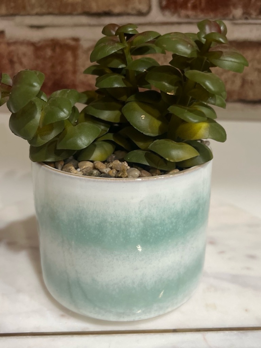 Unbranded Green Ombre Ceramic Planter with Faux Succulent
